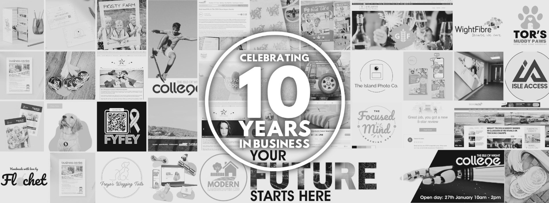 Media Matters 10 years in business — a collage of branding, print and creative projects